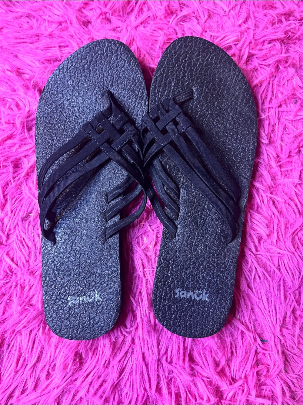 Sanuk Women's Black Multi-Strap Flip Flop Sandals